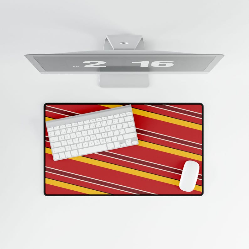 Abstract Racing Stripe Desk Mat, Racing Red Shield Yellow Geometric Desk Pad (Modena Red), Gift for Car Lovers image 13