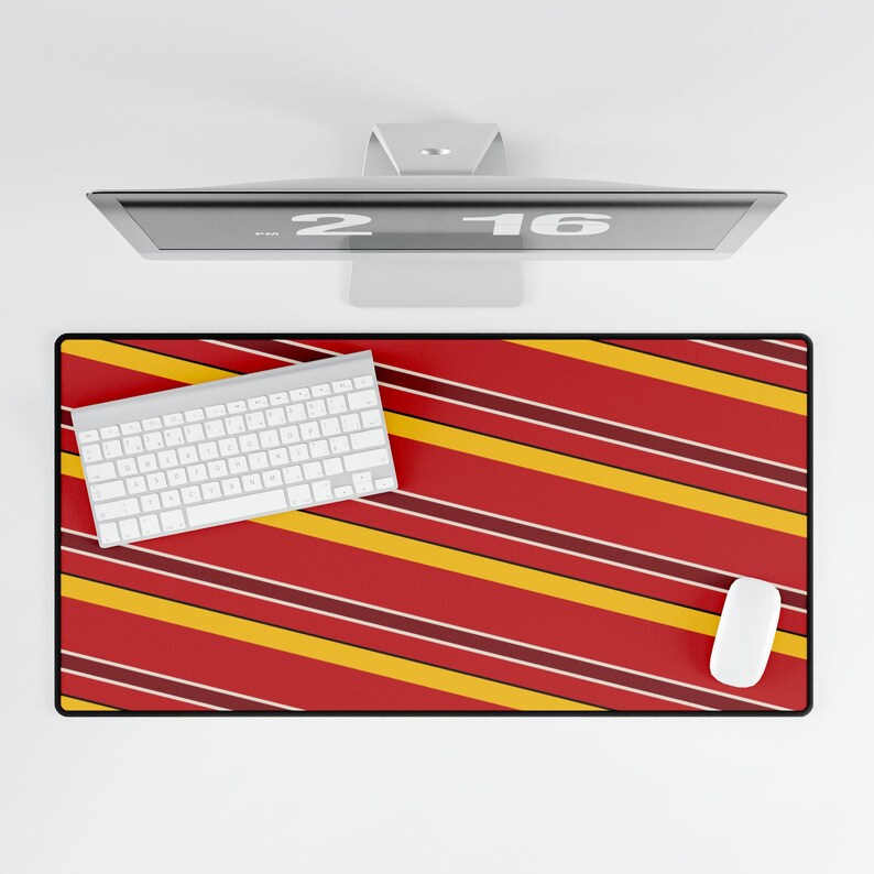 Abstract Racing Stripe Desk Mat, Racing Red Shield Yellow Geometric Desk Pad (Modena Red), Gift for Car Lovers image 5