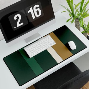 Abstract Racing Stripe Desk Mat, British Racing Green Brass Geometric Desk Pad (Brooklands Green), Gift for Car Lovers image 4