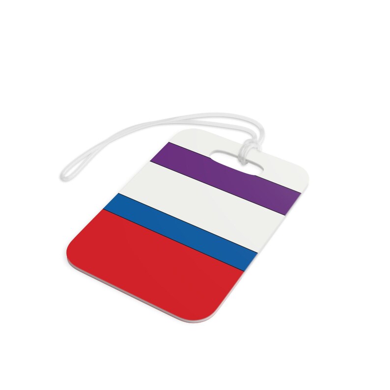 Abstract Racing Stripe Luggage Tag, Light Blue Violet Red Geometric Bag Tag (Bavarian Three), Travel Gift for Him image 4