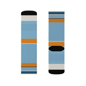 Abstract Racing Stripe Socks, Powder Blue Marigold Novelty Dress Socks (Sarthe ’68), Motorsport Gift for Him image 13