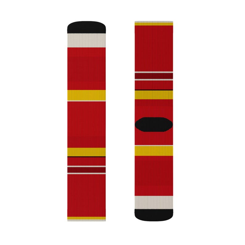 Abstract Racing Stripe Socks, Racing Red Shield Yellow Novelty Dress Socks (Modena Red), Motorsport Gift for Him image 4