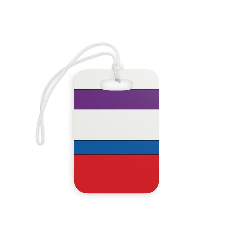 Abstract Racing Stripe Luggage Tag, Light Blue Violet Red Geometric Bag Tag (Bavarian Three), Travel Gift for Him image 2