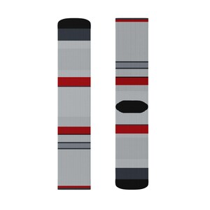 Abstract Racing Stripe Socks, Silver Racing Red Novelty Dress Socks (Avus Silver), Motorsport Gift for Him image 4