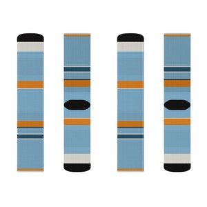 Abstract Racing Stripe Socks, Powder Blue Marigold Novelty Dress Socks (Sarthe ’68), Motorsport Gift for Him image 3