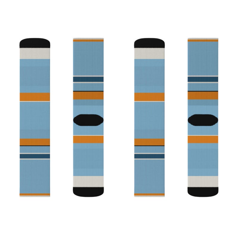 Abstract Racing Stripe Socks, Powder Blue Marigold Novelty Dress Socks (Sarthe ’68), Motorsport Gift for Him image 3