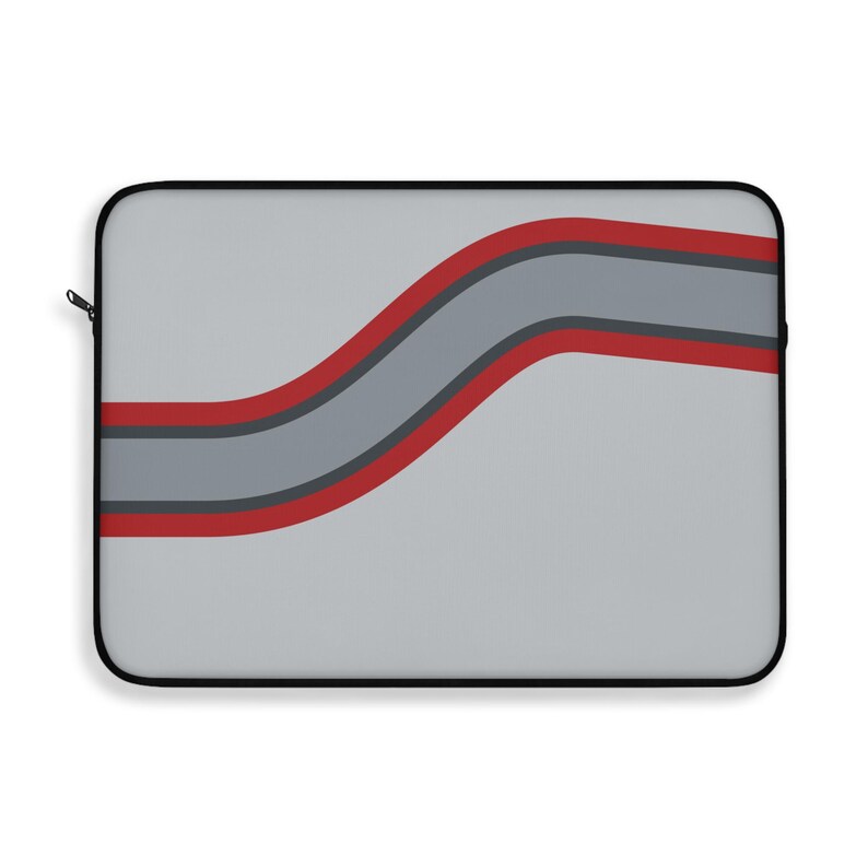 Funda para portátil con estampado abstracto de rayas de carreras, funda geométrica plateada y roja para portátil (Avus Silver), regalo para amantes de los coches. imagen 8