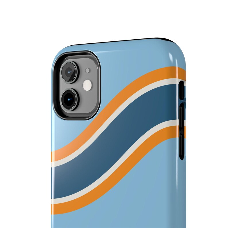 Coque de téléphone à rayures de course abstraites, motif géométrique bleu poudré et souci (Sarthe ’68), cadeau rétro sport automobile image 5