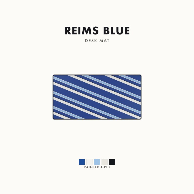 Abstract Racing Stripe Desk Mat, French Racing Blue Bone Geometric Desk Pad (Reims Blue), Gift for Car Lovers image 1