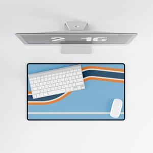 Abstract Racing Stripe Desk Mat, Powder Blue Marigold Geometric Desk Pad (Sarthe ’68), Gift for Car Lovers image 13