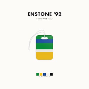 Abstract Racing Stripe Luggage Tag, Green Yellow Blue Geometric Bag Tag (Enstone ’92), Travel Gift for Him
