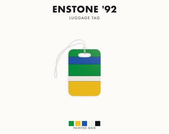 Abstract Racing Stripe Luggage Tag, Green Yellow Blue Geometric Bag Tag (Enstone ’92), Travel Gift for Him