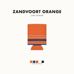 Abstract Racing Stripe Can Cooler, Orange Deep Blue Geometric Can Insulator (Zandvoort Orange), Motorsport Gift image 1