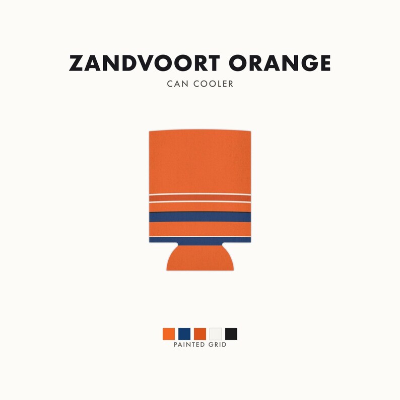 Abstract Racing Stripe Can Cooler, Orange Deep Blue Geometric Can Insulator (Zandvoort Orange), Motorsport Gift image 1