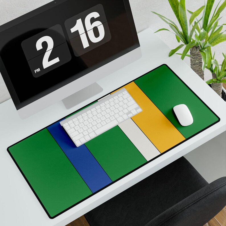 Abstract Racing Stripe Desk Mat, Green Yellow Blue Geometric Desk Pad (Enstone ’92), Gift for Car Lovers image 4