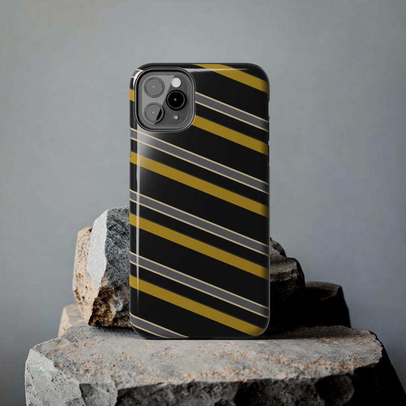 Funda para teléfono con estampado abstracto de rayas de carreras, cubierta geométrica negra y dorada (medianoche y dorado), regalo retro de deportes de motor. imagen 18