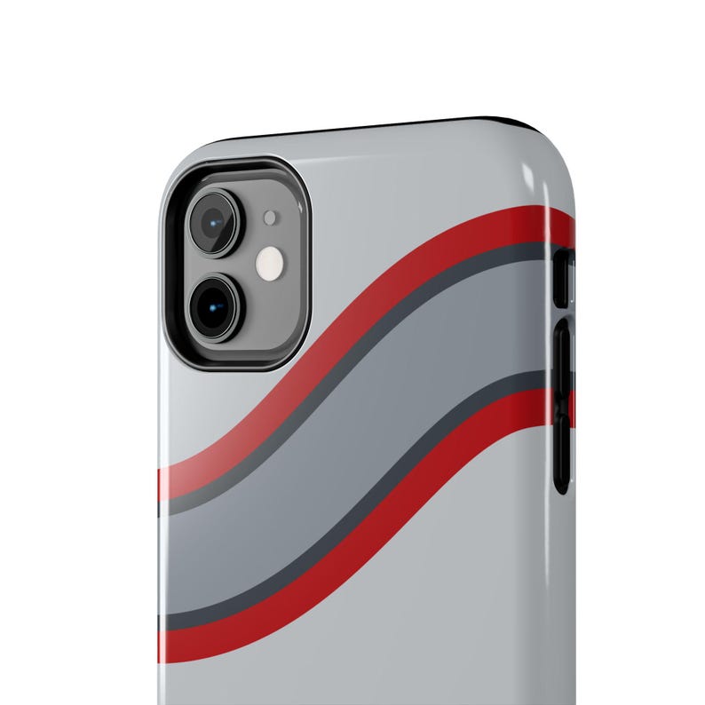 Coque de téléphone à rayures abstraites, motif géométrique argent et rouge (Avus Silver), cadeau rétro sport automobile image 5