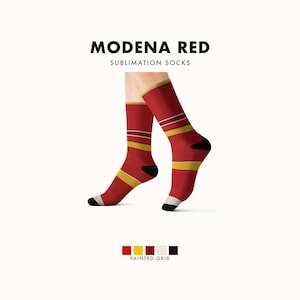 Abstract Racing Stripe Socks, Racing Red Shield Yellow Novelty Dress Socks (Modena Red), Motorsport Gift for Him image 1