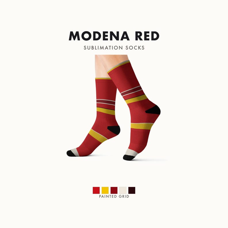 Abstract Racing Stripe Socks, Racing Red Shield Yellow Novelty Dress Socks (Modena Red), Motorsport Gift for Him image 1