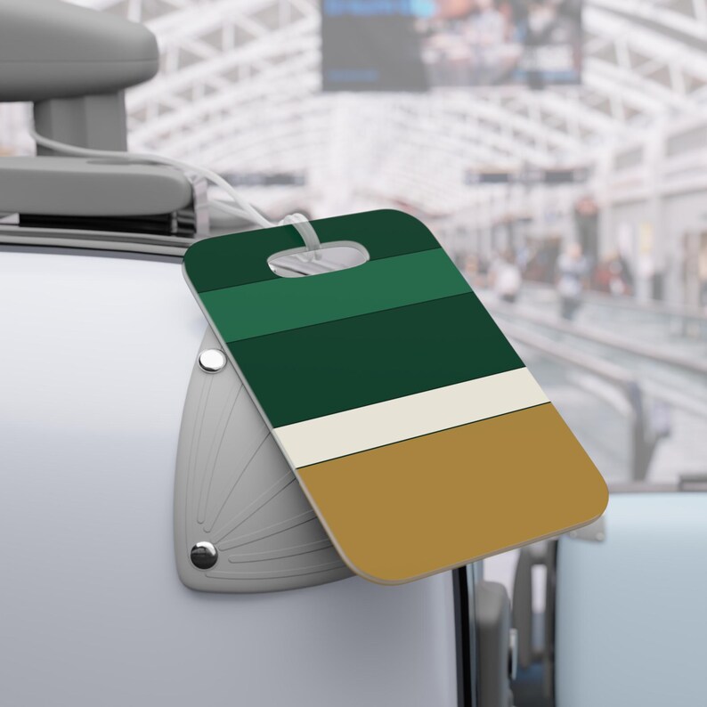 Abstract Racing Stripe Luggage Tag, British Racing Green Brass Geometric Bag Tag (Brooklands Green), Travel Gift for Him image 5