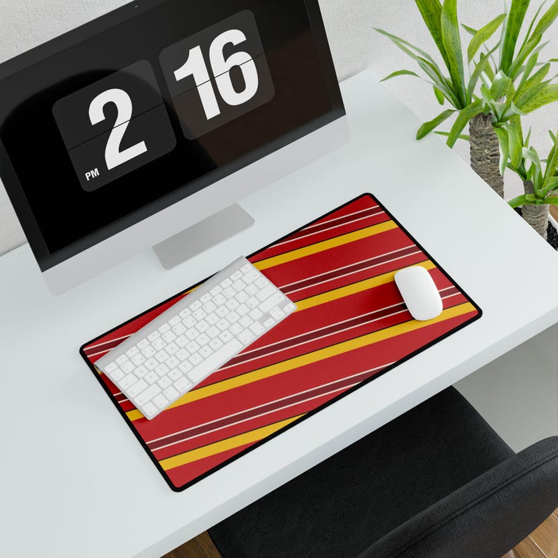 Abstract Racing Stripe Desk Mat, Racing Red Shield Yellow Geometric Desk Pad (Modena Red), Gift for Car Lovers image 12