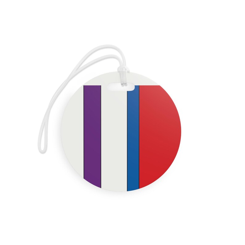 Abstract Racing Stripe Luggage Tag, Light Blue Violet Red Geometric Bag Tag (Bavarian Three), Travel Gift for Him image 6
