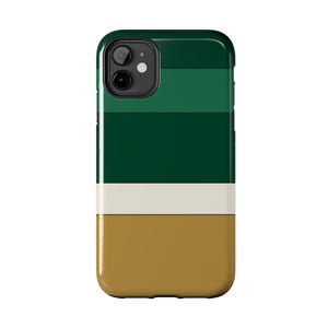 Abstrakcyjne etui na telefon z wyścigowymi paskami, mosiężna geometryczna obudowa w kolorze British Racing Green (Brooklands Green), prezent w stylu retro Motorsport zdjęcie 3