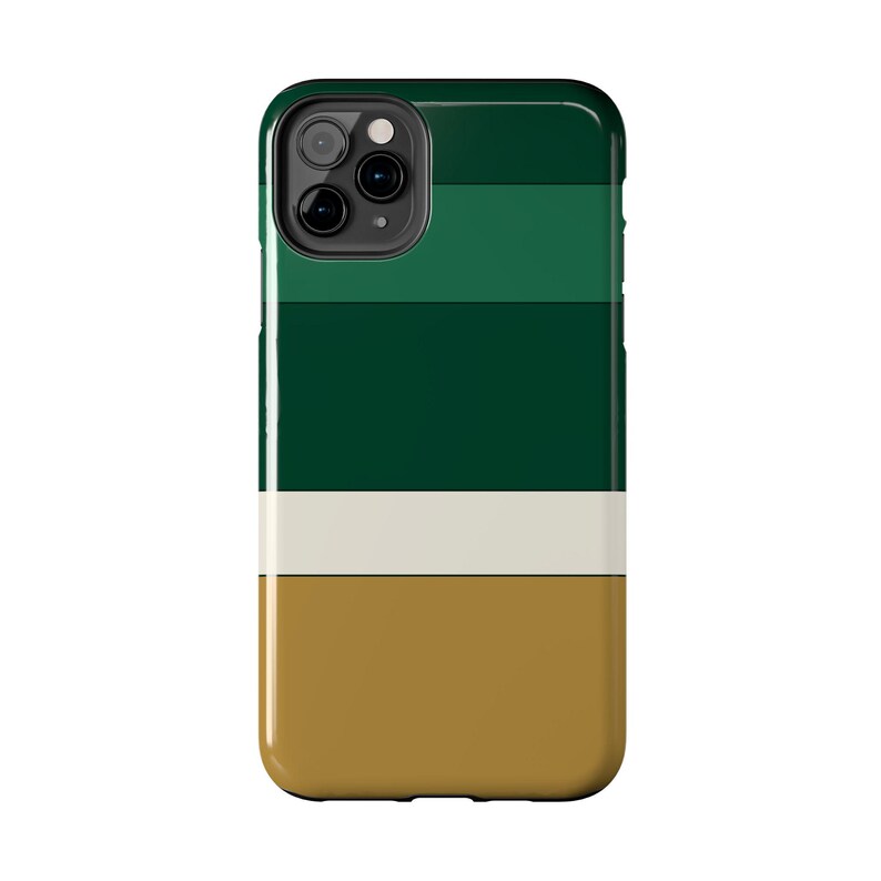 Abstrakcyjne etui na telefon z wyścigowymi paskami, mosiężna geometryczna obudowa w kolorze British Racing Green (Brooklands Green), prezent w stylu retro Motorsport zdjęcie 15