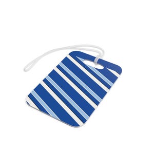 Abstract Racing Stripe Luggage Tag, French Racing Blue Bone Geometric Bag Tag (Reims Blue), Travel Gift for Him image 4