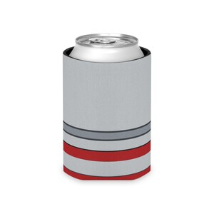 Abstract Racing Stripe Can Cooler, Silver Racing Red Geometric Can Insulator (Avus Silver), Motorsport Gift image 4