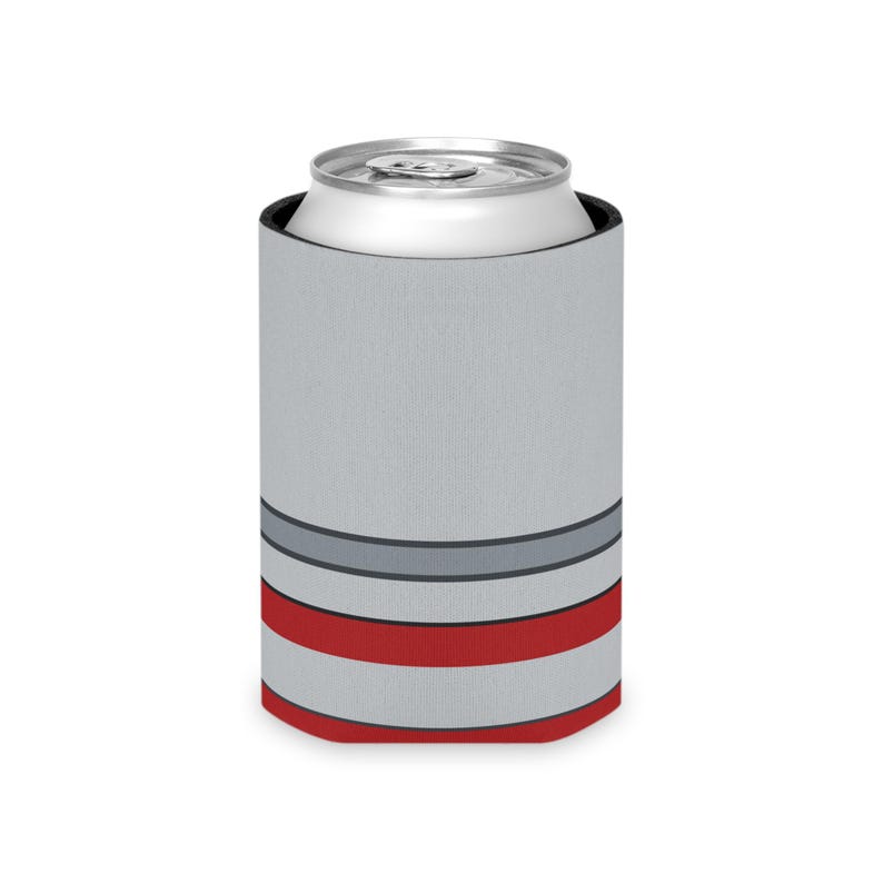 Abstract Racing Stripe Can Cooler, Silver Racing Red Geometric Can Insulator (Avus Silver), Motorsport Gift image 4