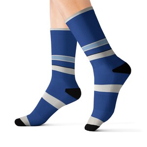 Abstract Racing Stripe Socks, French Racing Blue Bone Novelty Dress Socks (Reims Blue), Motorsport Gift for Him image 2