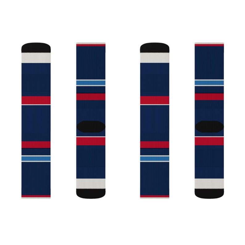 Abstract Racing Stripe Socks, Navy Azure Signal Red Novelty Dress Socks (Riviera Stripe), Motorsport Gift for Him image 7