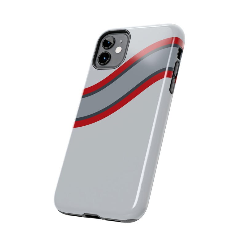 Coque de téléphone à rayures abstraites, motif géométrique argent et rouge (Avus Silver), cadeau rétro sport automobile image 4