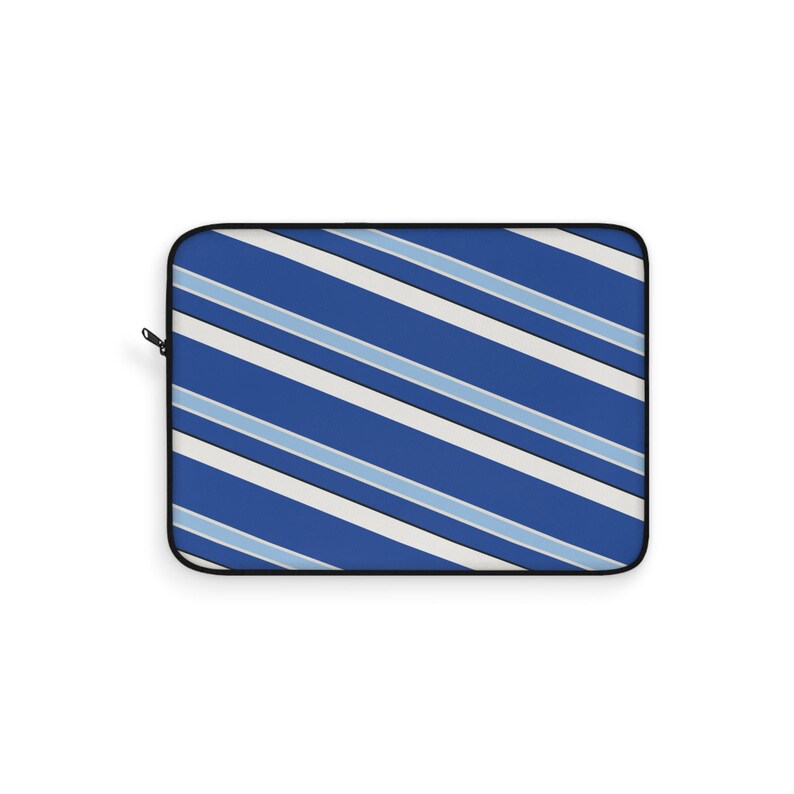 Abstract Racing Stripe Laptop Sleeve, French Racing Blue Bone Geometric Laptop Case (Reims Blue), Gift for Car Lovers image 2