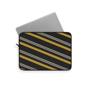 Abstract Racing Stripe Laptop Sleeve, Black Gold Geometric Laptop Case (Midnight and Gold), Gift for Car Lovers image 3