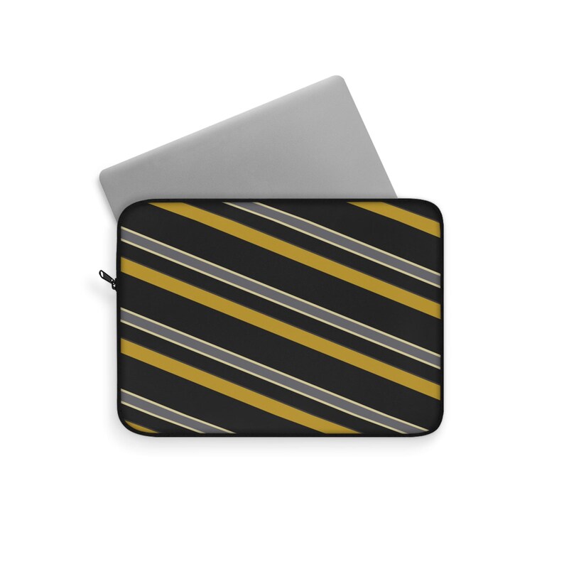 Abstract Racing Stripe Laptop Sleeve, Black Gold Geometric Laptop Case (Midnight and Gold), Gift for Car Lovers image 3