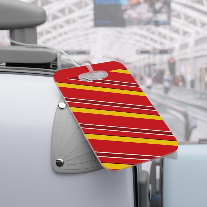 Abstract Racing Stripe Luggage Tag, Racing Red Shield Yellow Geometric Bag Tag (Modena Red), Travel Gift for Him image 5
