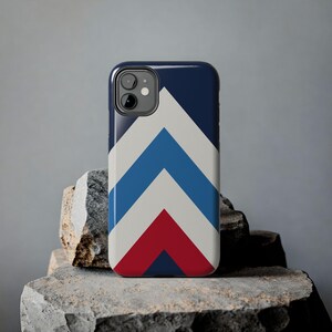 Abstract Racing Stripe Phone Case, Navy Azure Signal Red Geometric Cover (Riviera Stripe), Retro Motorsport Gift image 6
