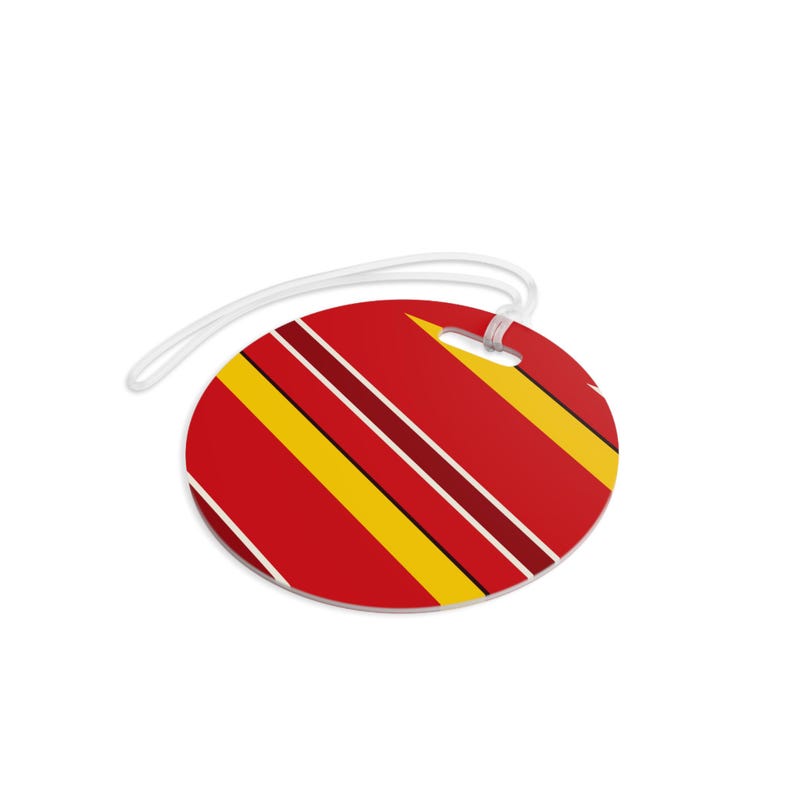 Abstract Racing Stripe Luggage Tag, Racing Red Shield Yellow Geometric Bag Tag (Modena Red), Travel Gift for Him image 8