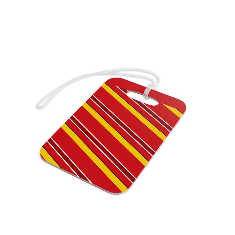 Abstract Racing Stripe Luggage Tag, Racing Red Shield Yellow Geometric Bag Tag (Modena Red), Travel Gift for Him image 4