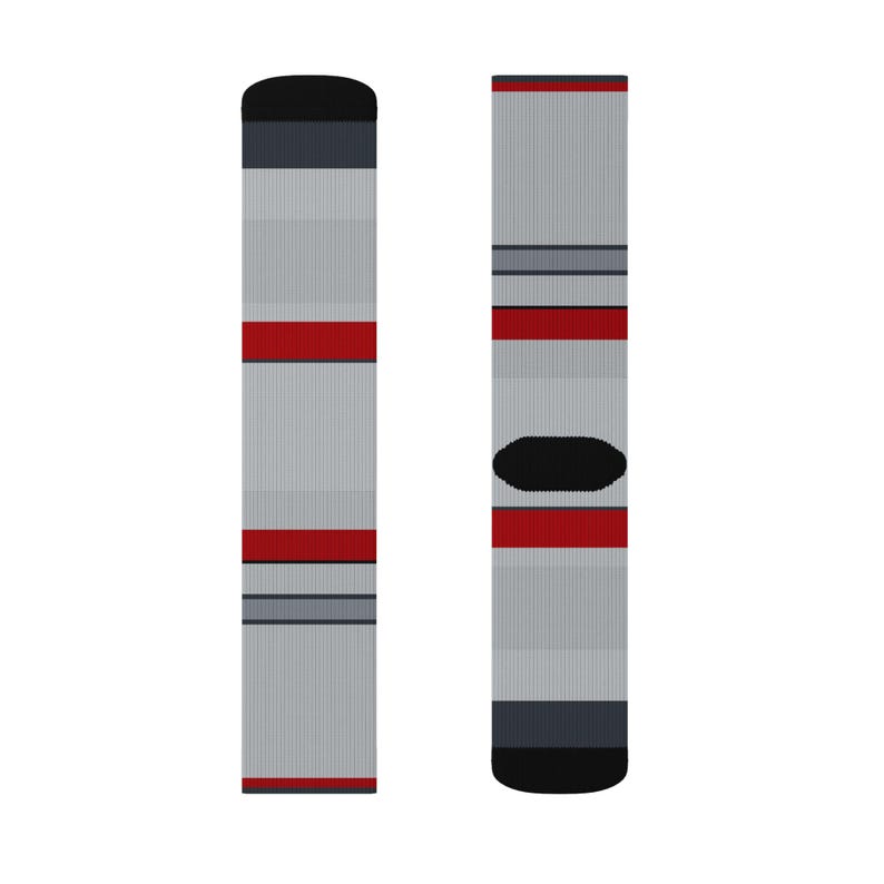 Abstract Racing Stripe Socks, Silver Racing Red Novelty Dress Socks (Avus Silver), Motorsport Gift for Him image 9