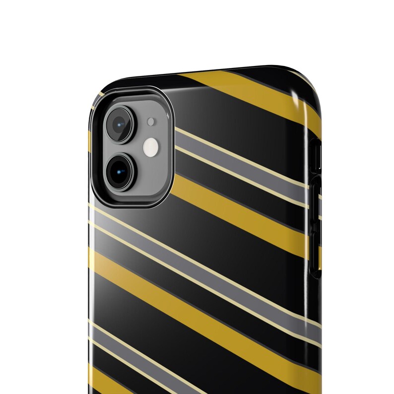 Funda para teléfono con estampado abstracto de rayas de carreras, cubierta geométrica negra y dorada (medianoche y dorado), regalo retro de deportes de motor. imagen 5