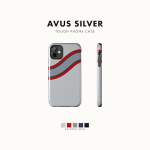 Coque de téléphone à rayures abstraites, motif géométrique argent et rouge (Avus Silver), cadeau rétro sport automobile image 1