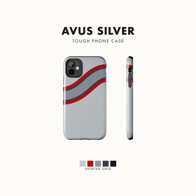 Coque de téléphone à rayures abstraites, motif géométrique argent et rouge (Avus Silver), cadeau rétro sport automobile image 1