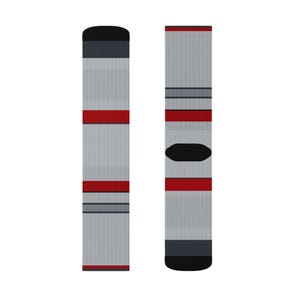 Abstract Racing Stripe Socks, Silver Racing Red Novelty Dress Socks (Avus Silver), Motorsport Gift for Him image 5