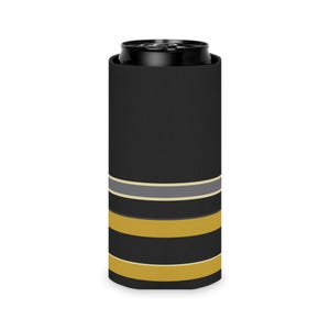 Abstract Racing Stripe Can Cooler, Black Gold Geometric Can Insulator (Midnight and Gold), Motorsport Gift image 9