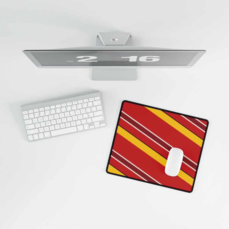Abstract Racing Stripe Desk Mat, Racing Red Shield Yellow Geometric Desk Pad (Modena Red), Gift for Car Lovers image 9