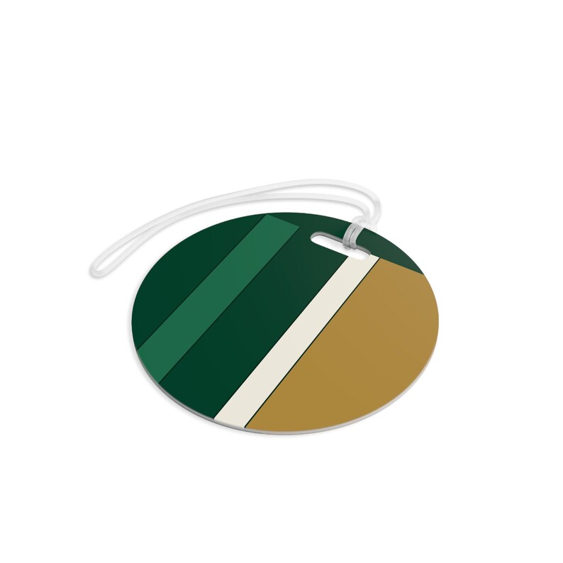 Abstract Racing Stripe Luggage Tag, British Racing Green Brass Geometric Bag Tag (Brooklands Green), Travel Gift for Him image 8