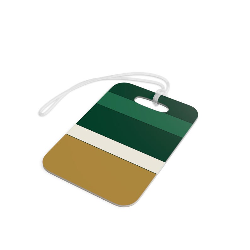 Abstract Racing Stripe Luggage Tag, British Racing Green Brass Geometric Bag Tag (Brooklands Green), Travel Gift for Him image 4